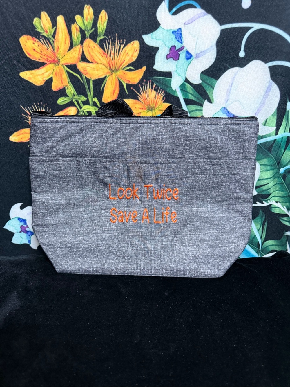 thirty-one Gray Tote Lunch Bag with Orange Embroidered Slogan